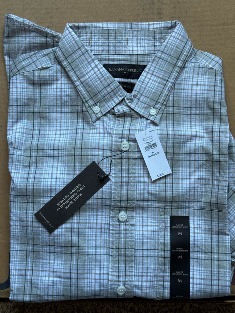 Banana Republic Men’s Button-Down Plaid Shirt - Gray & Tan